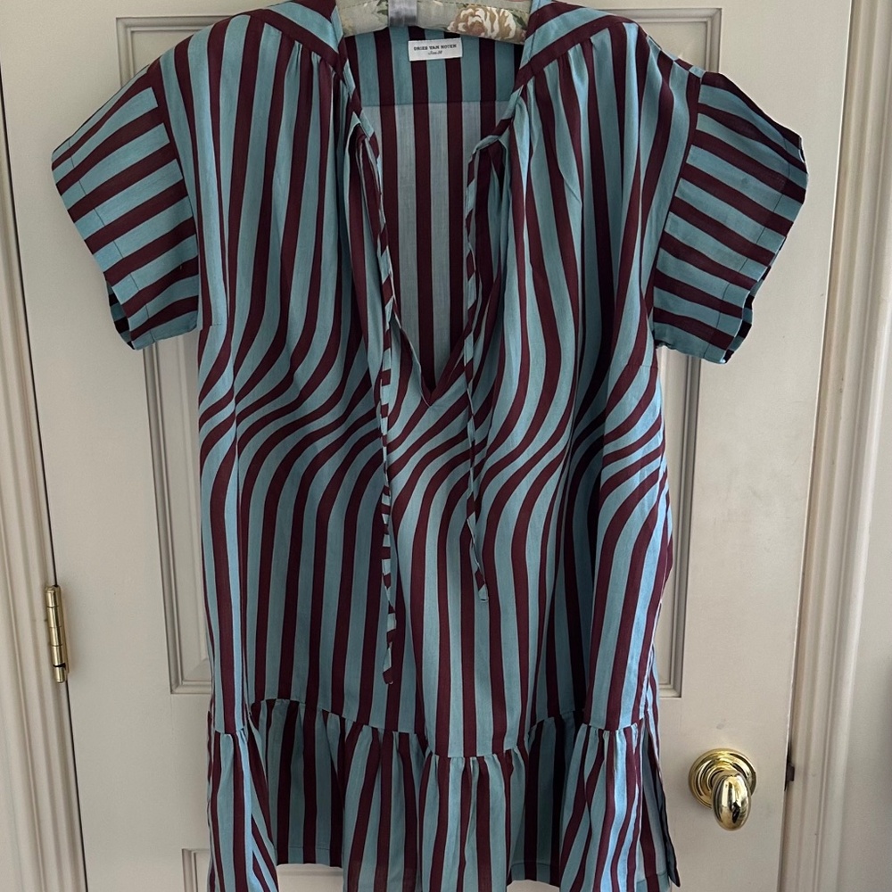 DRIES VAN NOTEN STRIPED COTTON TUNIC TOP/NWOT
